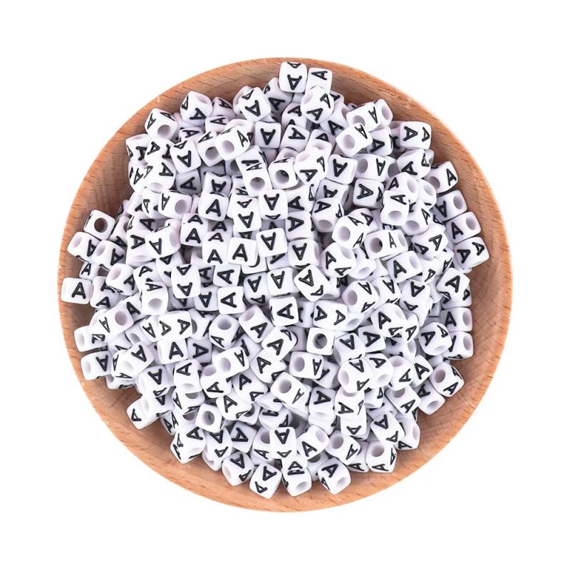 100-500Pcs 6MM Cube Acrylic Beads Round Letter Jewelry Making DIY