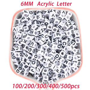100-500Pcs 6MM Cube Acrylic Beads Round Letter Jewelry Making DIY