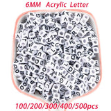 100-500Pcs 6MM Cube Acrylic Beads Round Letter Jewelry Making DIY