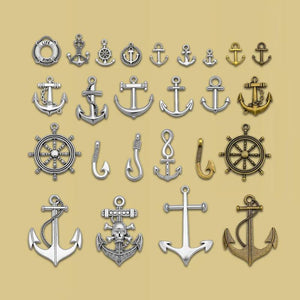Antique Silver Anchor Rudder Fish Hook Charms for DIY Jewelry Making