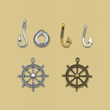 Antique Silver Anchor Rudder Fish Hook Charms for DIY Jewelry Making