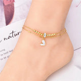 2-Layer Zircon Bead Shell Love Heart Anklet