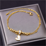 2-Layer Zircon Bead Shell Love Heart Anklet
