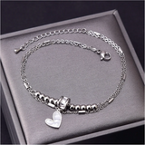2-Layer Zircon Bead Shell Love Heart Anklet