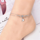 2-Layer Zircon Bead Shell Love Heart Anklet