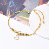 2-Layer Zircon Bead Shell Love Heart Anklet