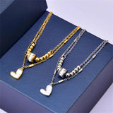 2-Layer Zircon Bead Shell Love Heart Anklet