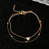 Boho Rhinestone Cross Anklet Multilayer Love Heart Beach Foot Jewelry