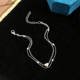 Boho Rhinestone Cross Anklet Multilayer Love Heart Beach Foot Jewelry
