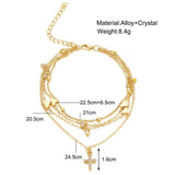 Boho Rhinestone Cross Anklet Multilayer Love Heart Beach Foot Jewelry