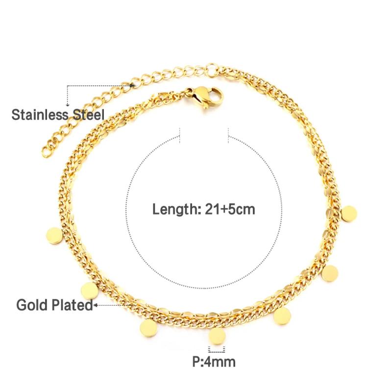Stainless Steel Double Chain Anklets for Women Coin Moon Smiley Leg Bracelet