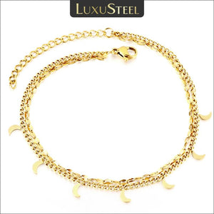 Stainless Steel Double Chain Anklets for Women Coin Moon Smiley Leg Bracelet