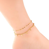 Stainless Steel Double Chain Anklets for Women Coin Moon Smiley Leg Bracelet