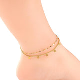 Stainless Steel Double Chain Anklets for Women Coin Moon Smiley Leg Bracelet