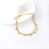 Stainless Steel Double Chain Anklets for Women Coin Moon Smiley Leg Bracelet