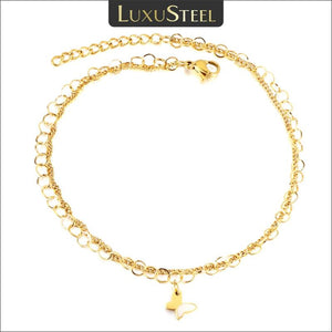 Stainless Steel Butterfly Charm Anklets Double Foot Chain Bracelet