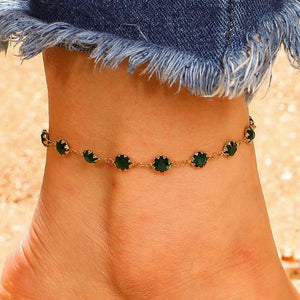Docona Bohemian Green Crystal Stone Anklets for Women