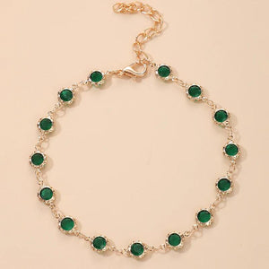 Docona Bohemian Green Crystal Stone Anklets for Women