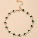 Docona Bohemian Green Crystal Stone Anklets for Women