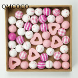 20Pcs Pink Heart Wooden Beads Bracelets Making