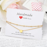 Double Layers Heart Charm Anklet Silver Stainless Steel