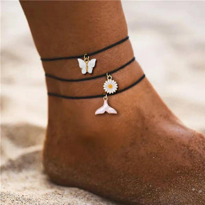 Tail Butterfly Flower Anklet Women Adjustable Rope Anklet
