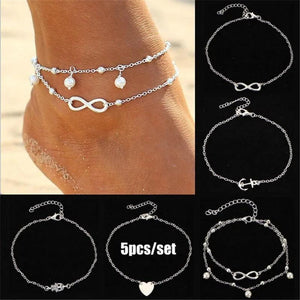 Heart Pendant Anklet Girl Summer Beach Ankle Bracelet Women Accessories Jewelry