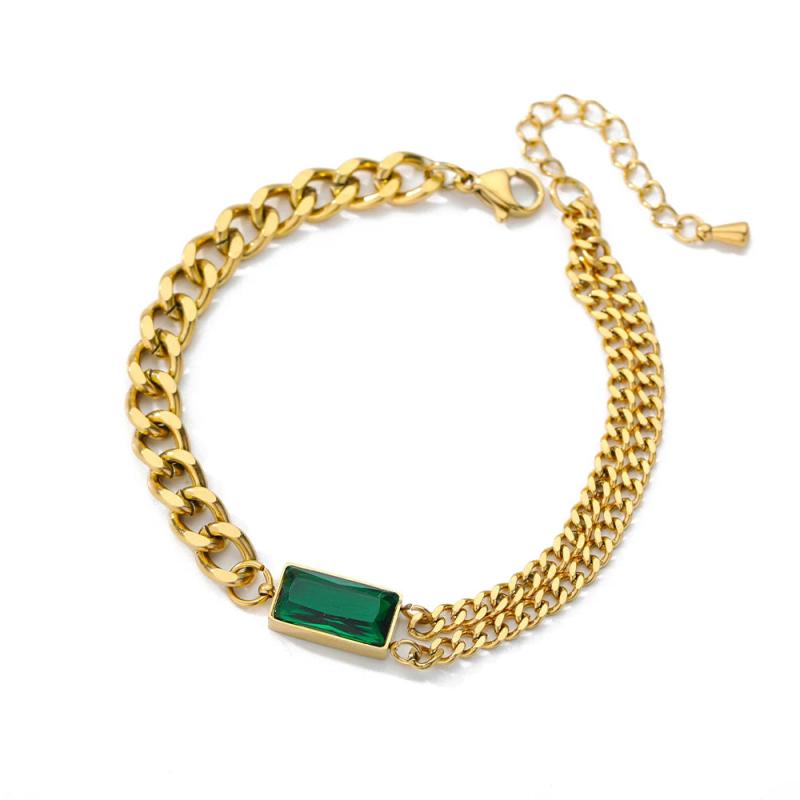 Green Stone Cuban Chain Anklet Leg Bracelet for Women