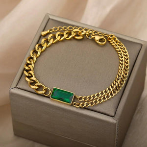 Green Stone Cuban Chain Anklet Leg Bracelet for Women