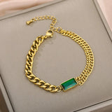 Green Stone Cuban Chain Anklet Leg Bracelet for Women