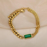 Green Stone Cuban Chain Anklet Leg Bracelet for Women