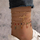 Boho Colorful Geometric Zircon Wave Bead Anklet Set