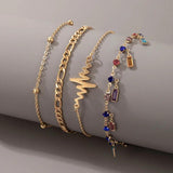 Boho Colorful Geometric Zircon Wave Bead Anklet Set