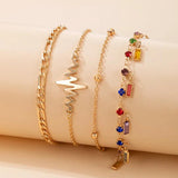 Boho Colorful Geometric Zircon Wave Bead Anklet Set