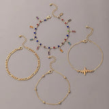 Boho Colorful Geometric Zircon Wave Bead Anklet Set