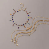Boho Colorful Geometric Zircon Wave Bead Anklet Set