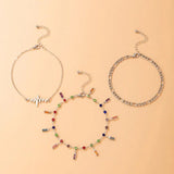 Boho Colorful Geometric Zircon Wave Bead Anklet Set