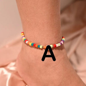 Colorful Initial Anklet Bracelet for Women Adjustable Leg Chain Beach Jewelry