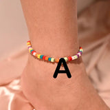 Colorful Initial Anklet Bracelet for Women Adjustable Leg Chain Beach Jewelry