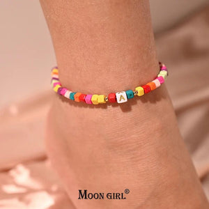 Colorful Initial Anklet Bracelet for Women Adjustable Leg Chain Beach Jewelry