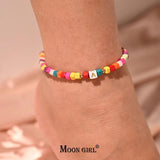 Colorful Initial Anklet Bracelet for Women Adjustable Leg Chain Beach Jewelry