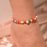 Colorful Initial Anklet Bracelet for Women Adjustable Leg Chain Beach Jewelry