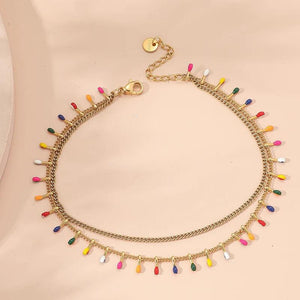 Vintage Colorful Bead Anklet Multi-layer Stainless Steel for Women