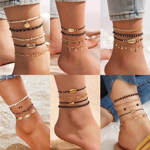 Boho Shell Beaded Anklets Rope Foot Chain Jewelry