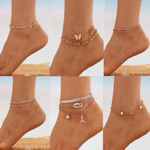 Boho Silver Heart Butterfly Anklet Foot Jewelry