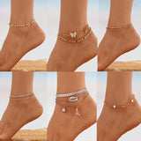 Boho Silver Heart Butterfly Anklet Foot Jewelry