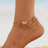 Boho Silver Heart Butterfly Anklet Foot Jewelry