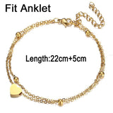 Double Heart Charm Anklet Silver Stainless Steel Beach Jewelry