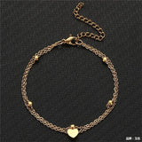 Double Heart Charm Anklet Silver Stainless Steel Beach Jewelry