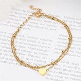 Double Heart Charm Anklet Silver Stainless Steel Beach Jewelry